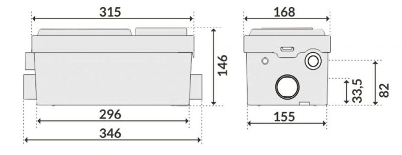 Wymiary pompy Sanibo Mini IBO - rysunek techniczny